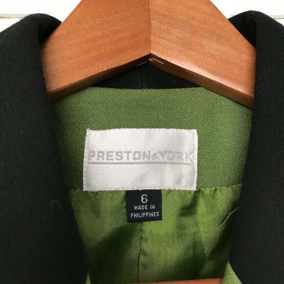 Preston & York Blazer Women’s Size 6 Green & Black Solid Open Front Sleeves - Picture 3 of 9